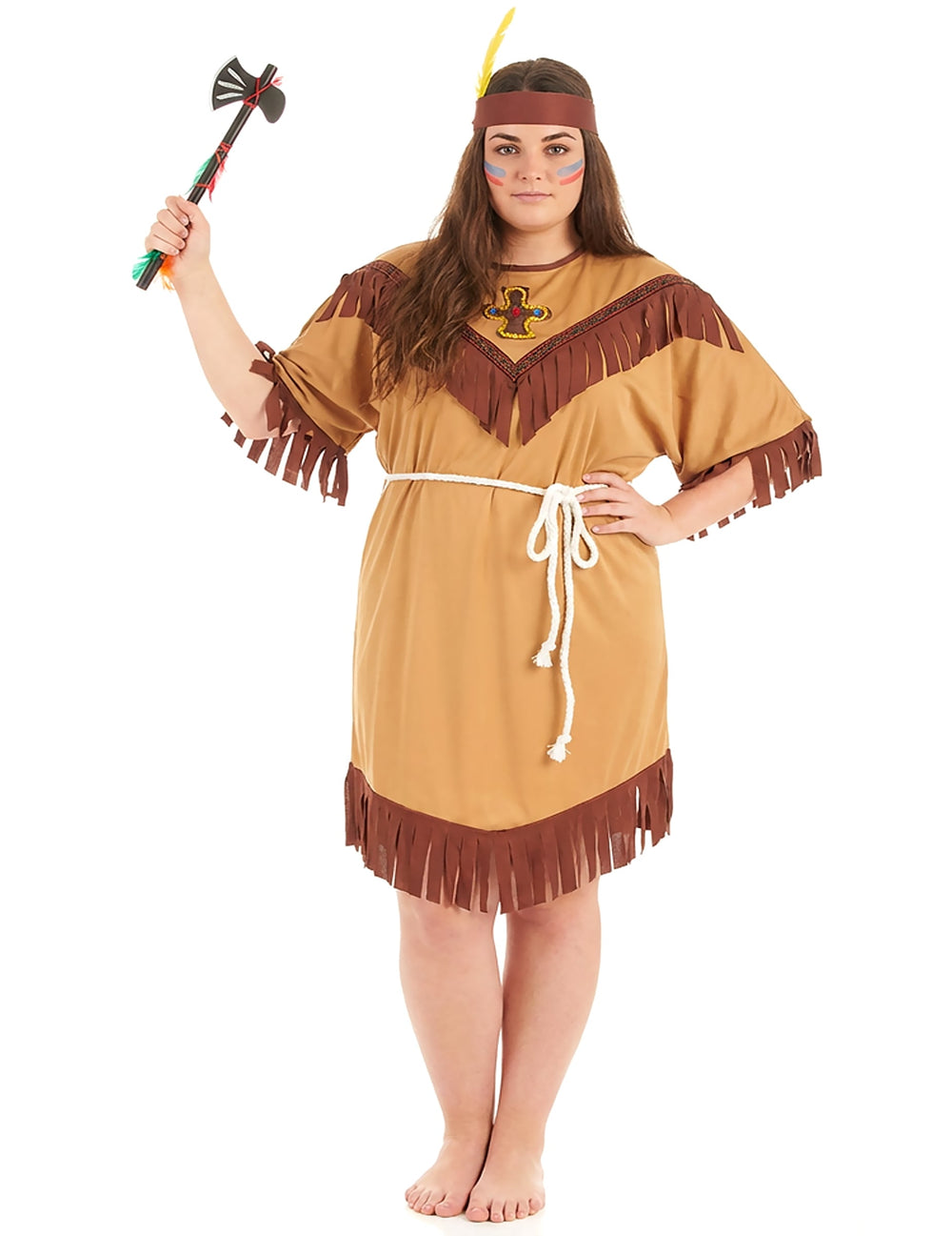Déguisement d'indienne pour femme bicolore marron et beige à franges