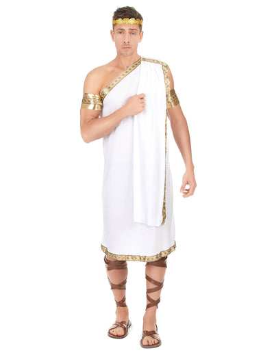 Déguisement grec pour homme blanc et doré avec bandeau et brassards