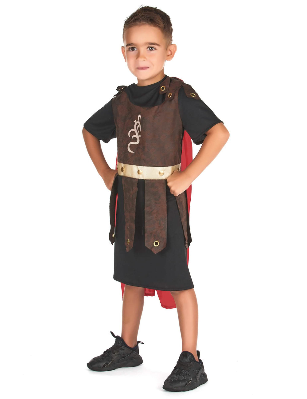 Vedere din față a costumului de războinic gladiator pentru băiat