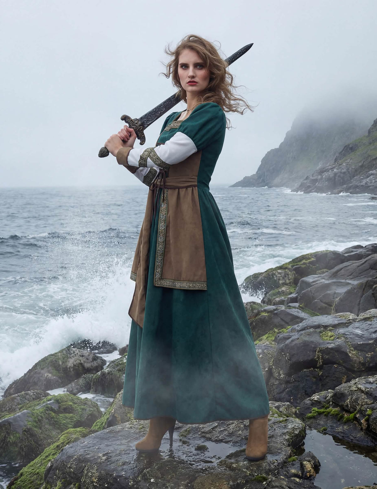 Vedere din profil a costumului de războinică viking lux pentru femeie