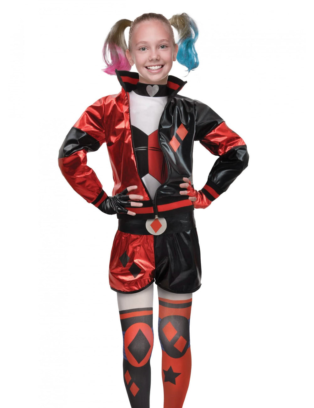 Vedere din față a costumului Harley Quinn™ pentru fată