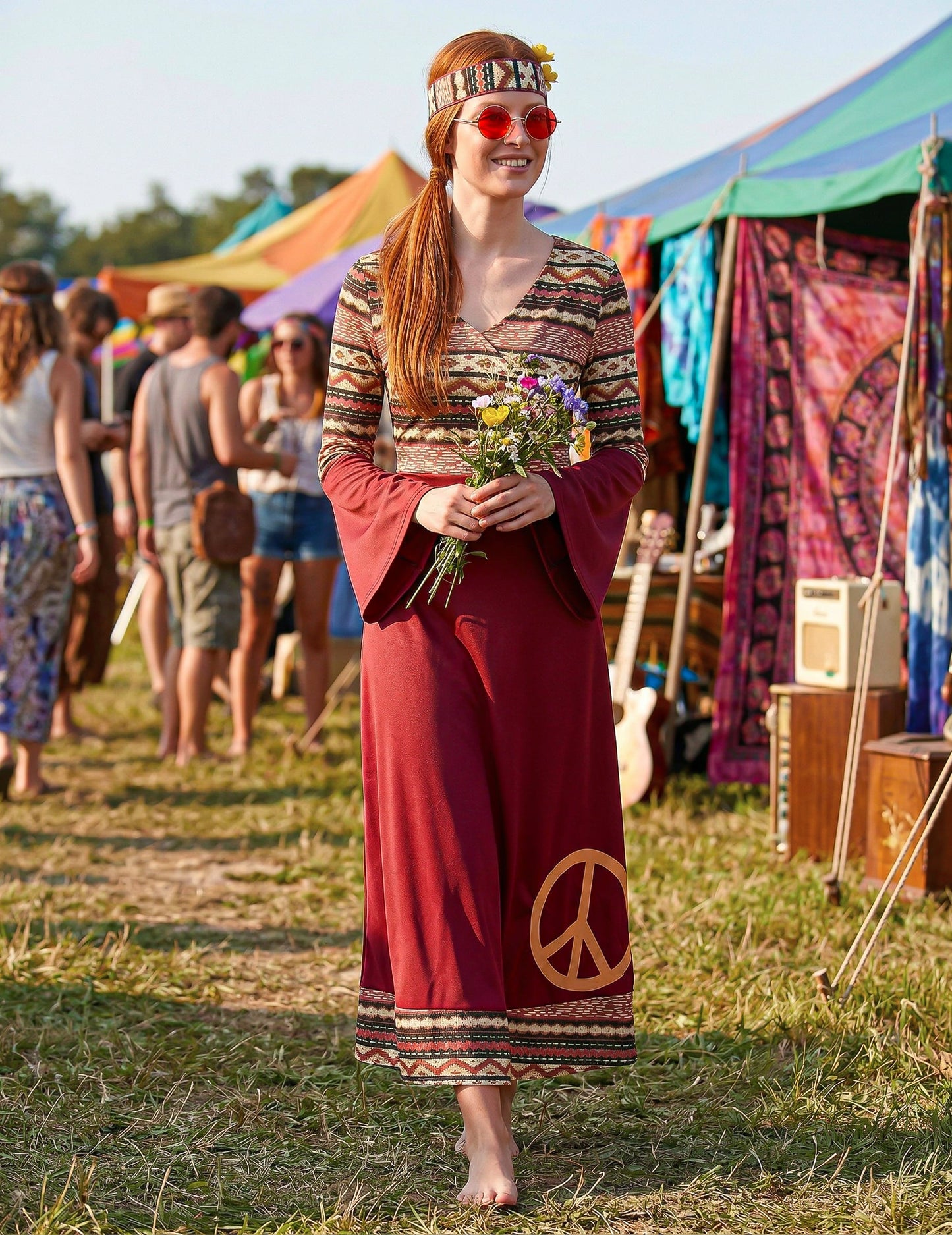 Costumul femeilor Hippie Bordeaux