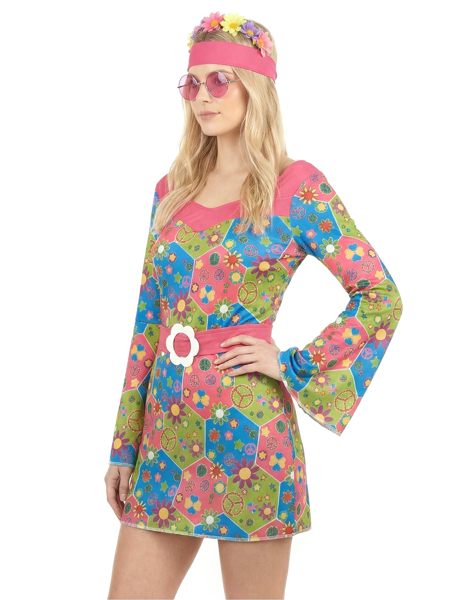 Vue de trois-quarts du déguisement hippie à fleurs