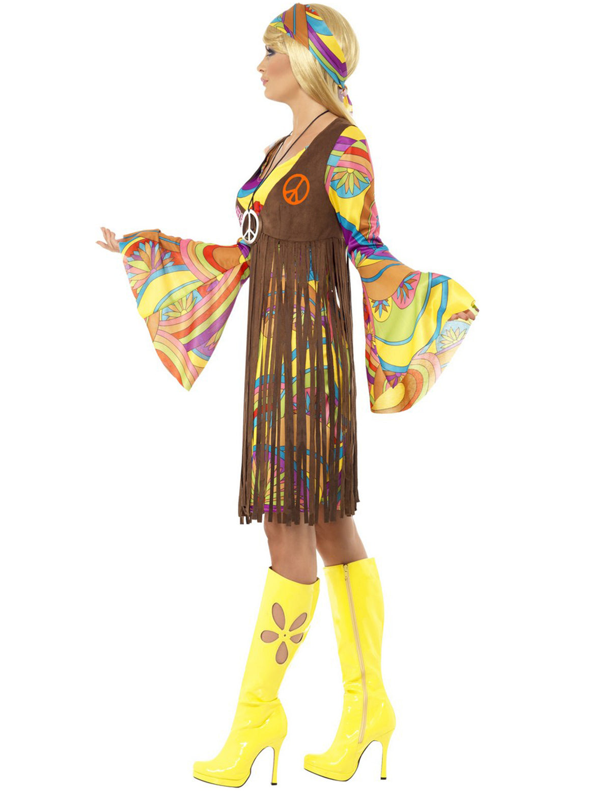 Vue de profil du déguisement hippie fleurs année 70