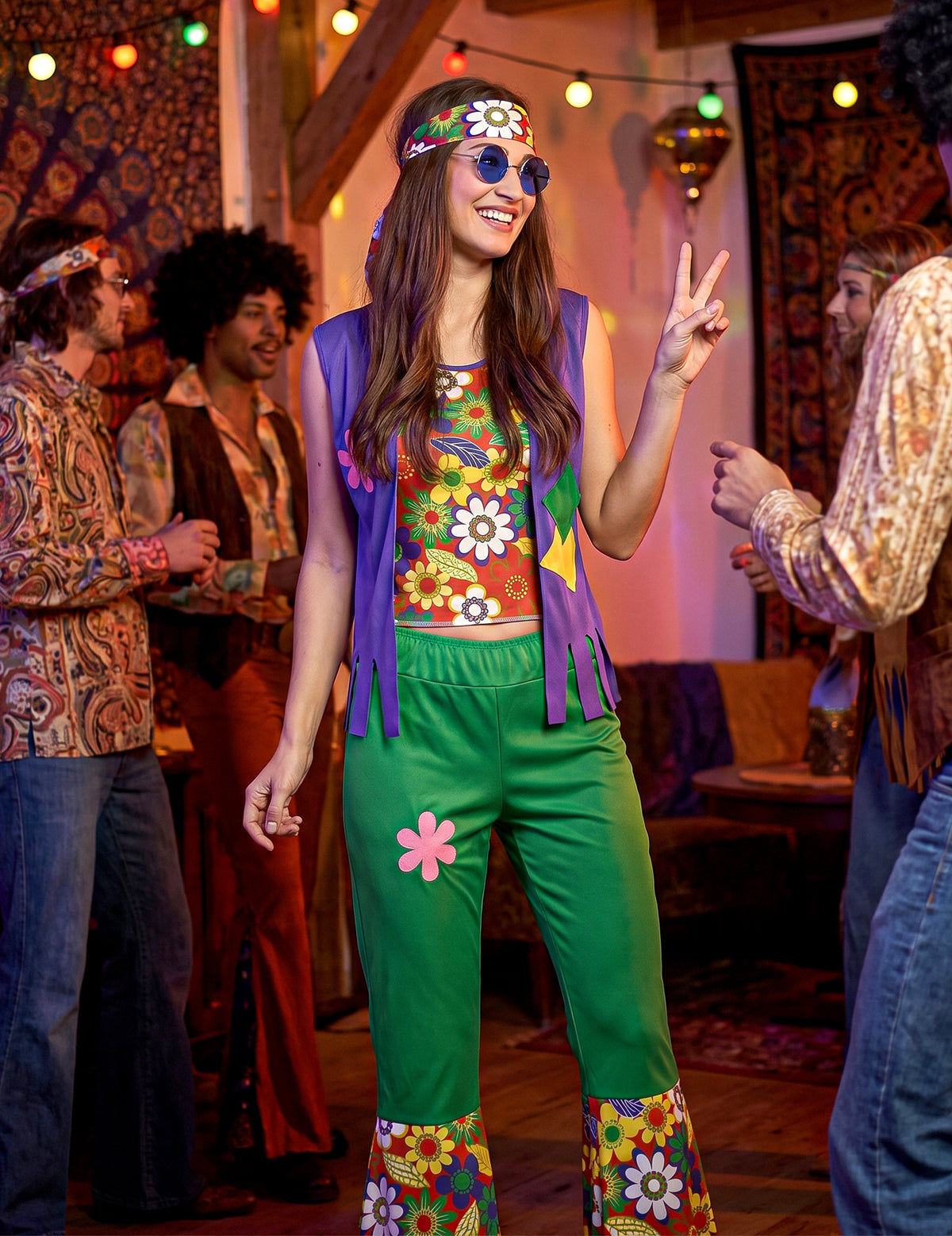 Costum de hippie pentru femei cu flori