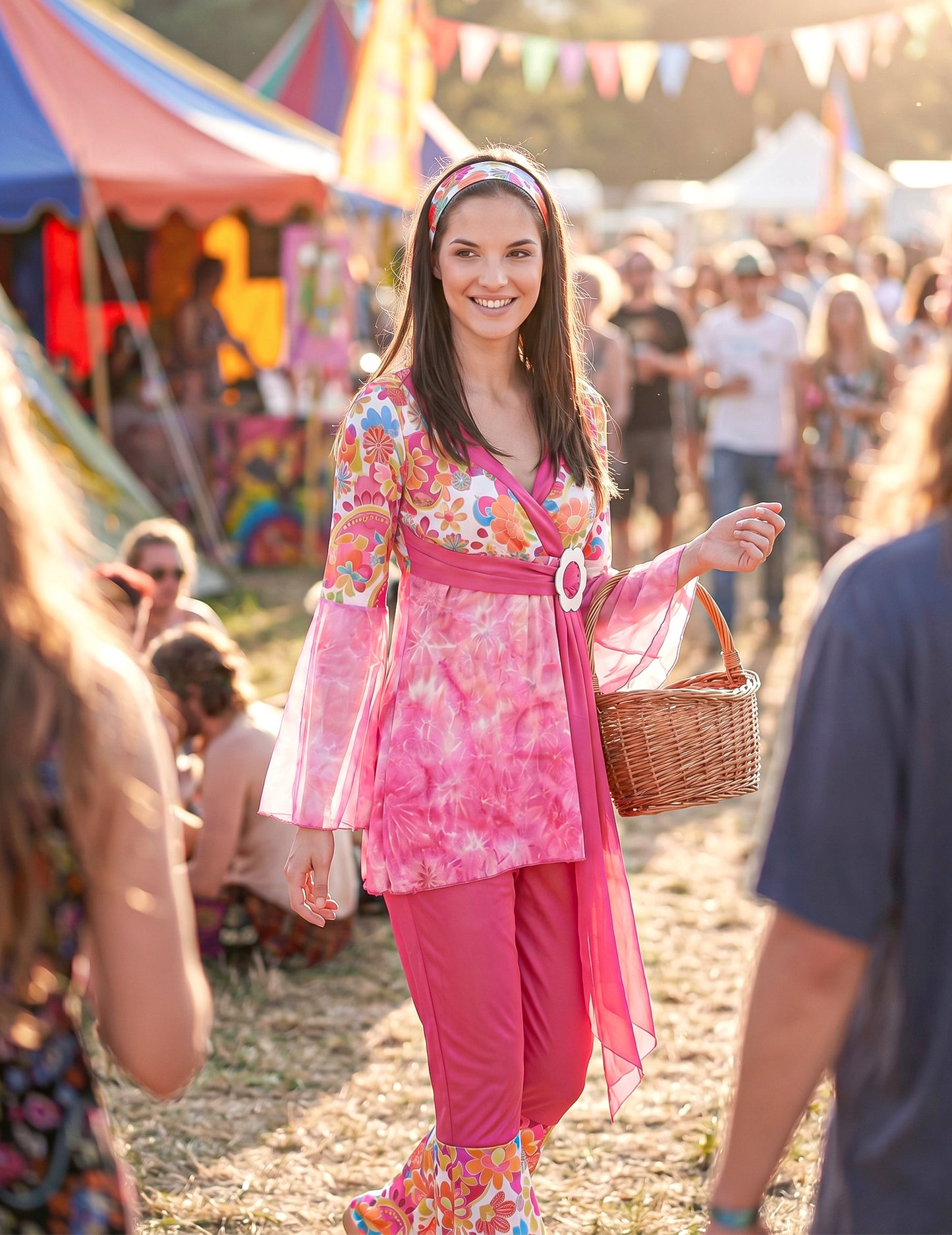 Costum de hippie pentru flori de trandafiri pentru femei