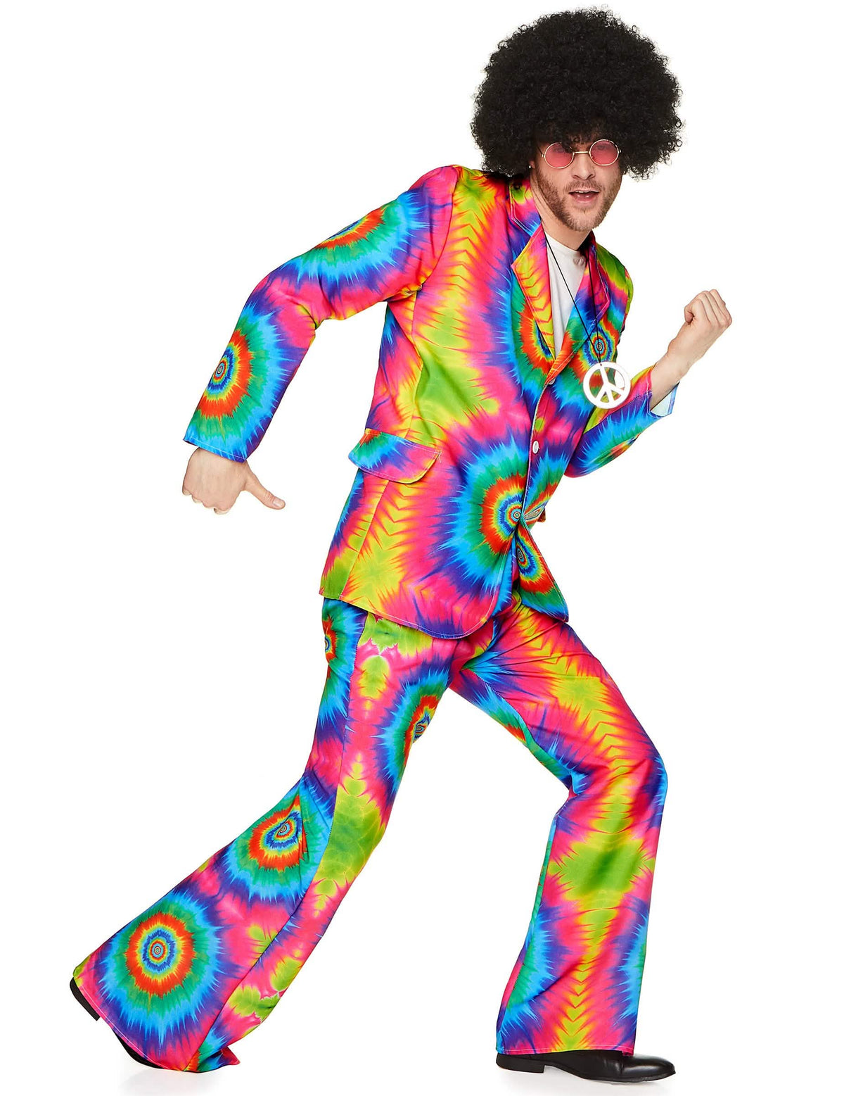 Costum hippie psihedelic pentru bărbat cu motiv tie-dye multicolor