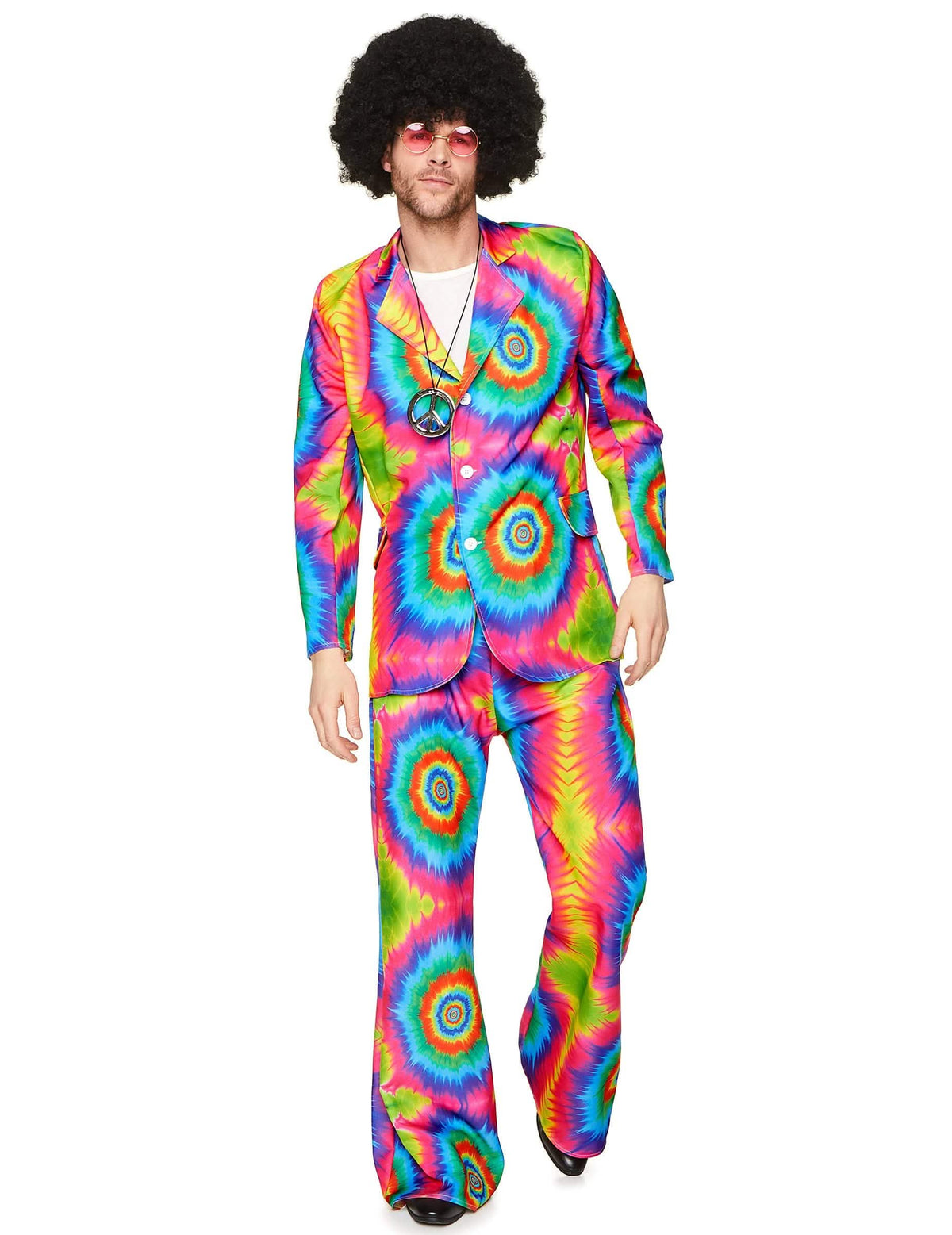 Vedere din față a costumului hippie psihedelic pentru bărbat