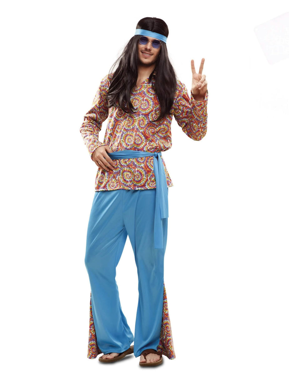 Costum hippie psihodelic pentru bărbat multicolor și albastru