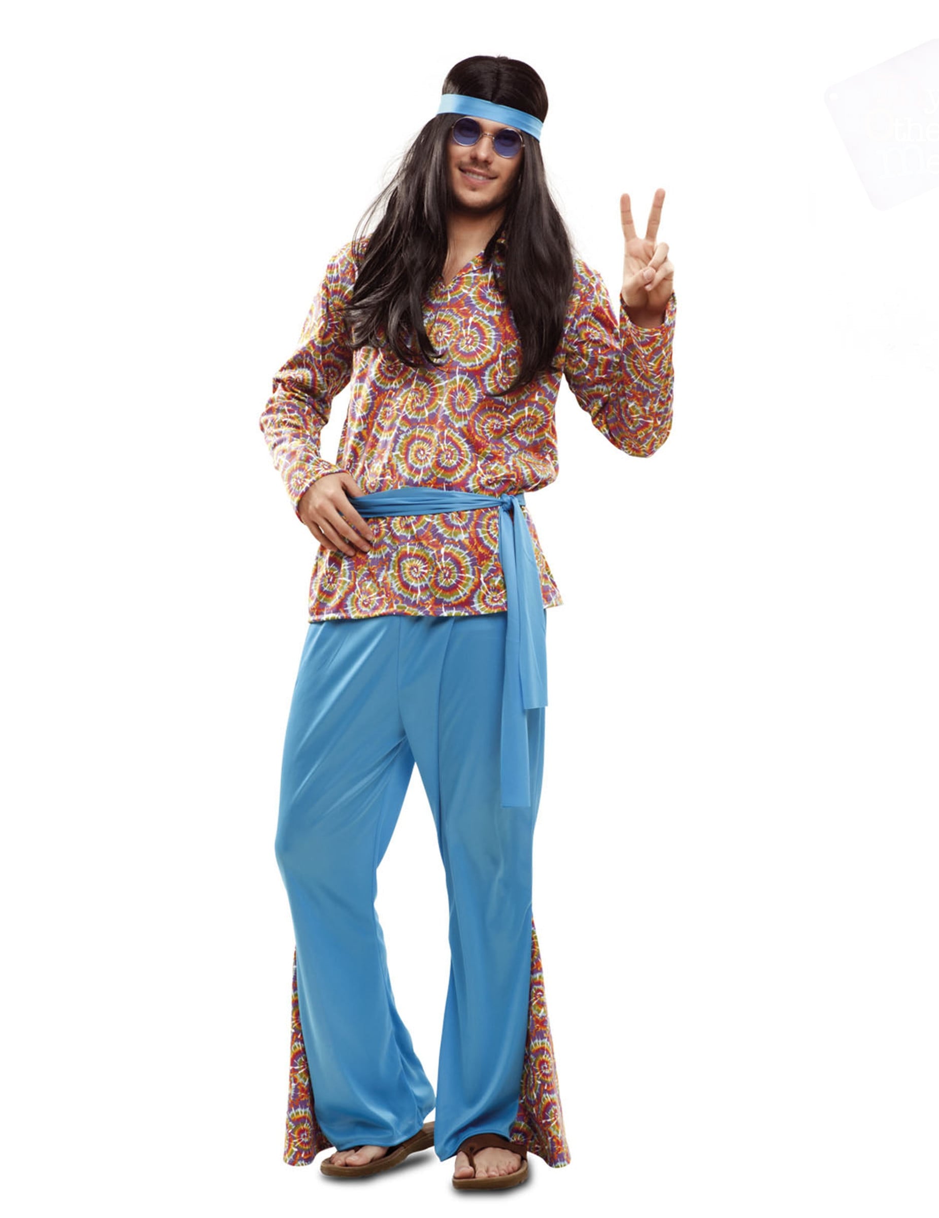 Déguisement hippie psychédélique pour homme multicolore et bleu