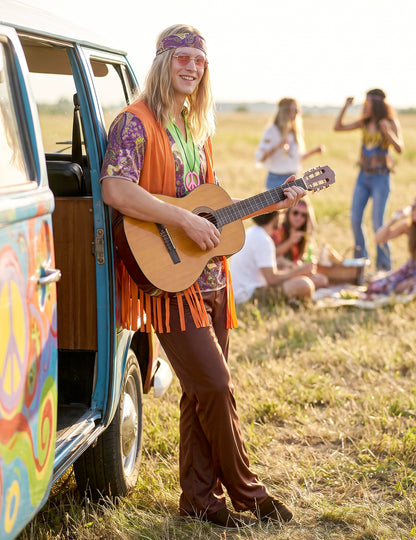 Hippie roz și om maro deghizare