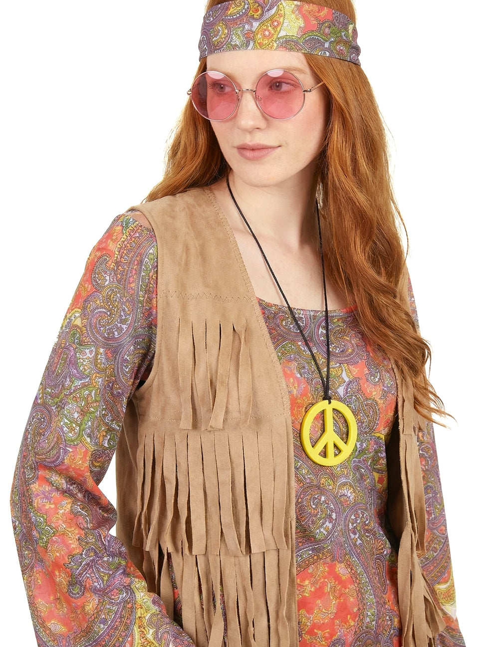 Détail des accessoires du déguisement hippie pour femme