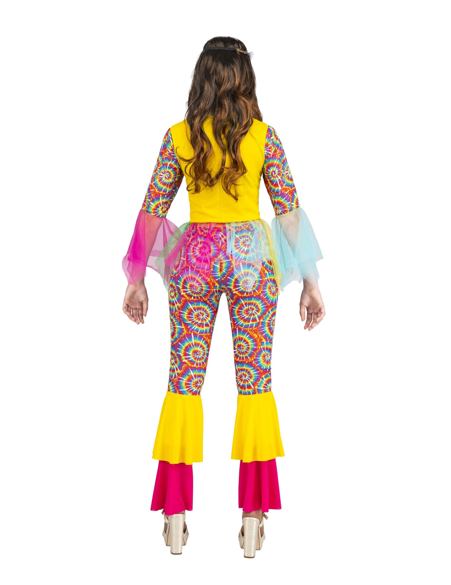 Vue de dos du déguisement hippie tulle pour femme
