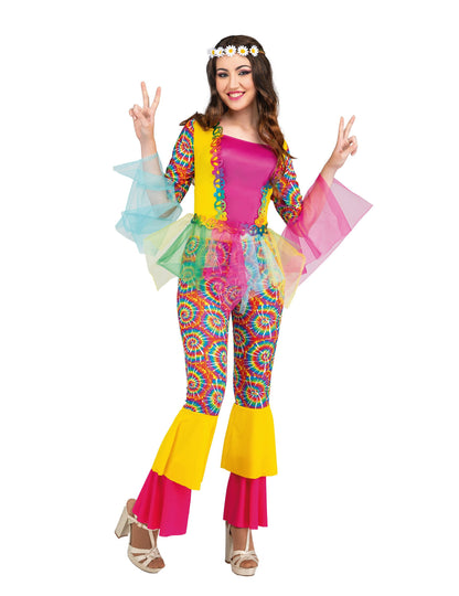 Déguisement hippie tulle pour femme multicolore tie-dye avec volants en tulle