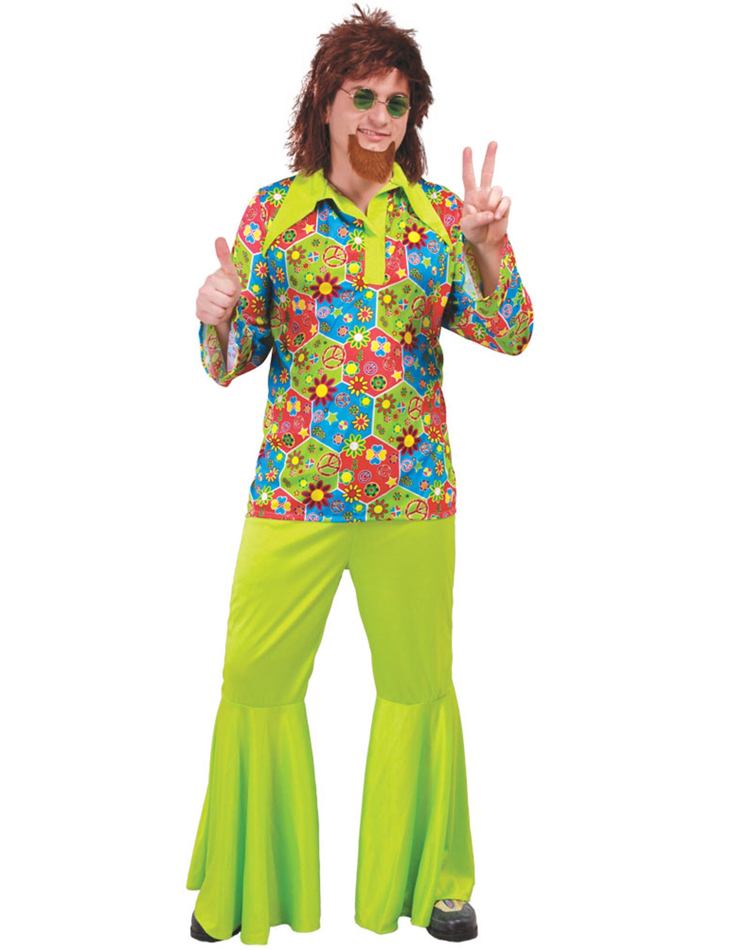 Deghizare hippie verde cu simboluri de om colorat
