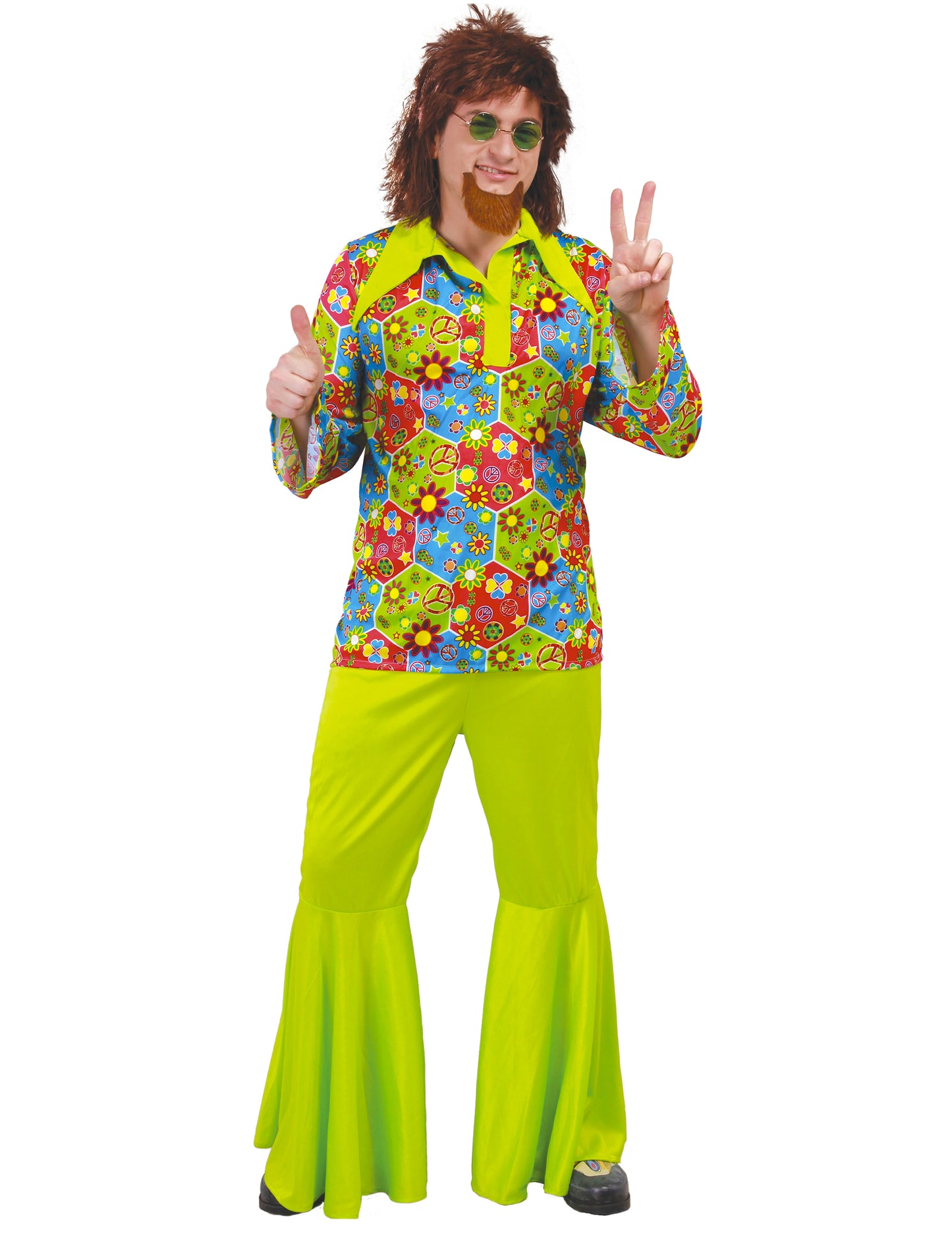 Deghizare hippie verde cu simboluri de om colorat