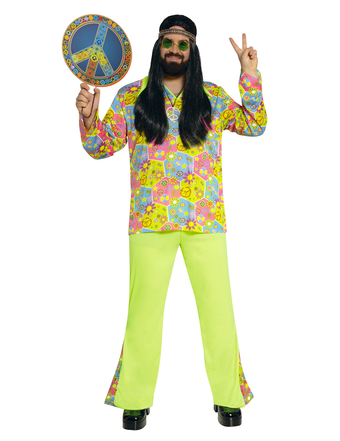 Deghizare hippie verde cu simboluri de om colorat