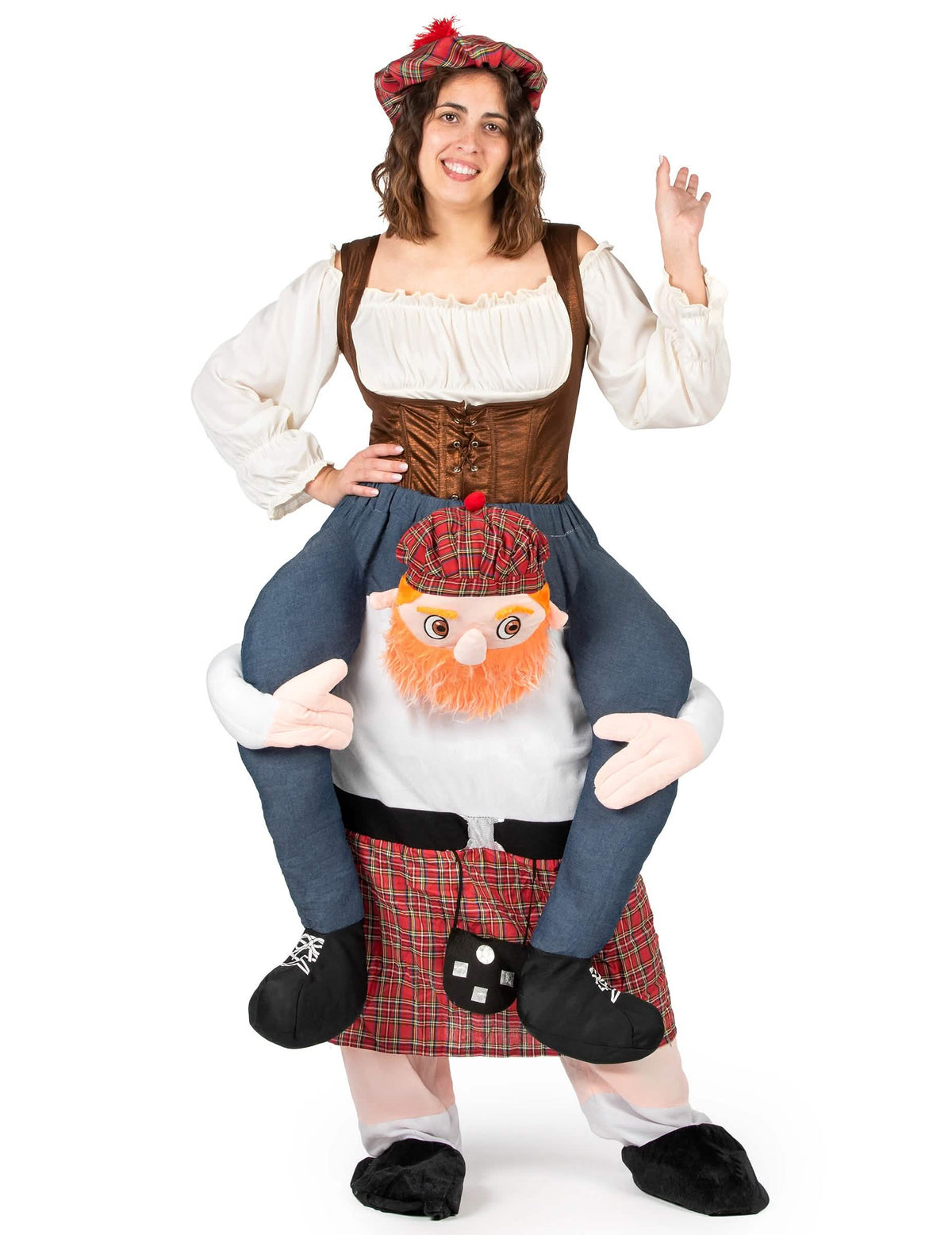 Vedere din față cu beretă a costumului scoțianului pentru adult