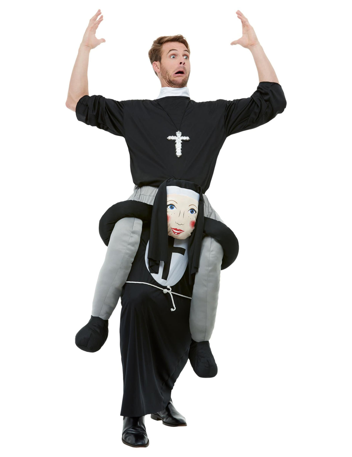 Déguisement à dos de religieuse pour adulte noir et gris avec croix