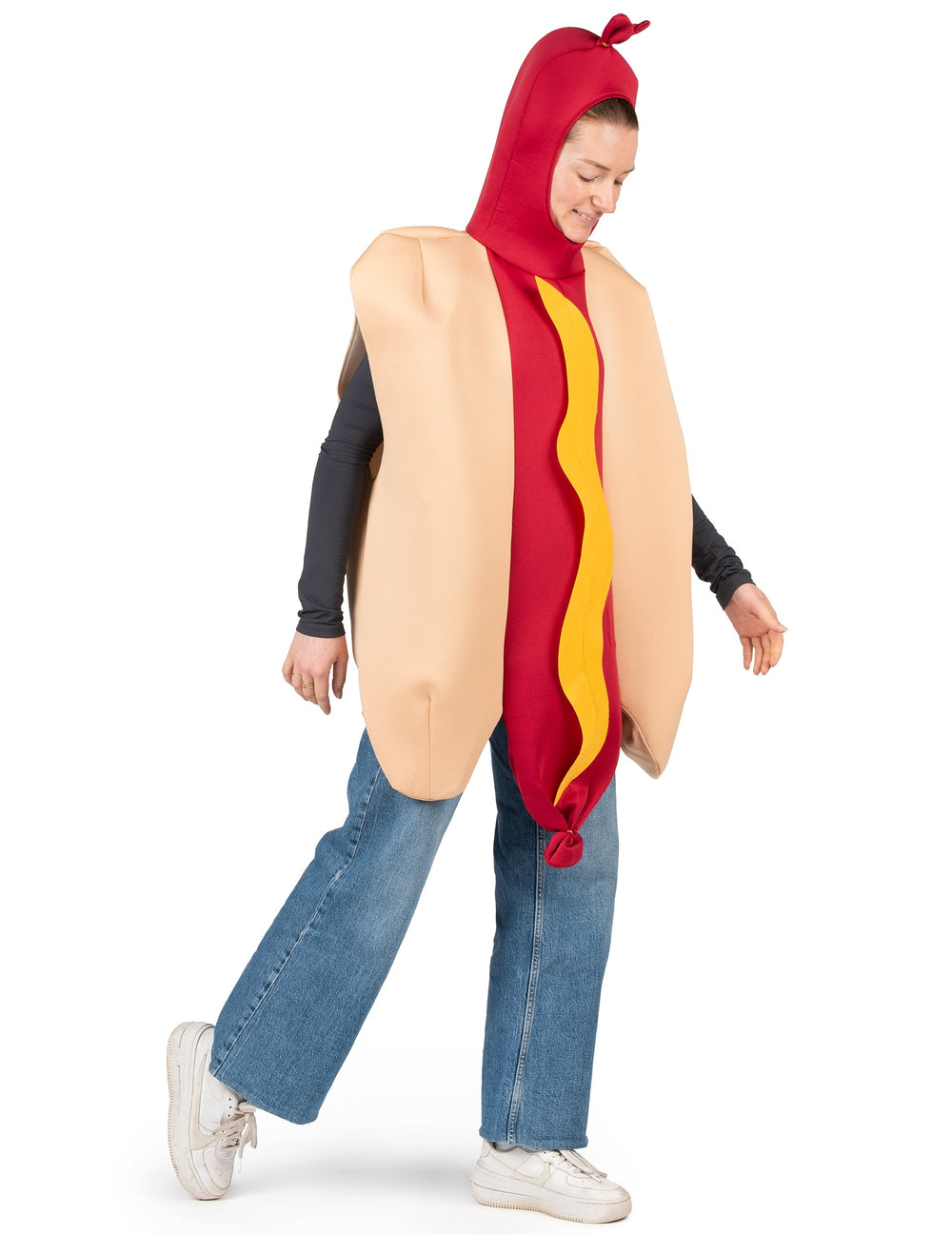 Vue de trois-quart du déguisement hot dog pour adulte