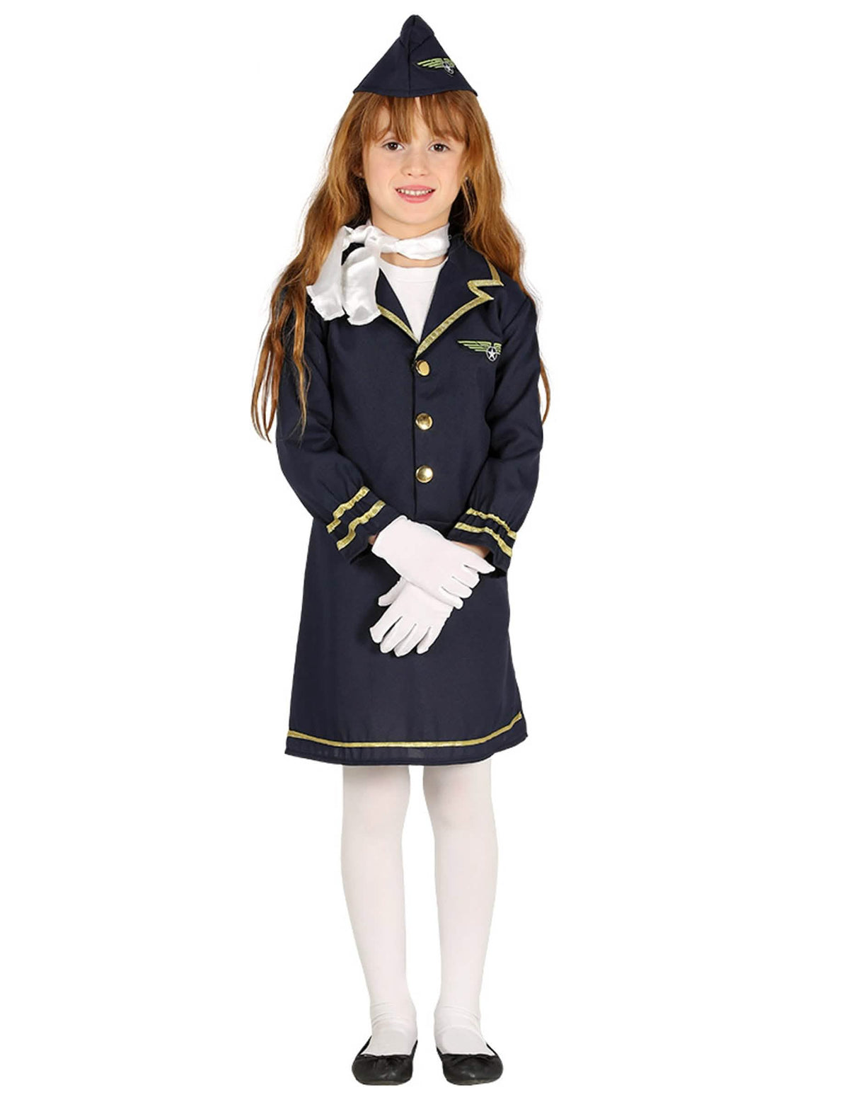 Costum de însoțitoare de bord pentru copil albastru marin cu bonetă și mănuși albe