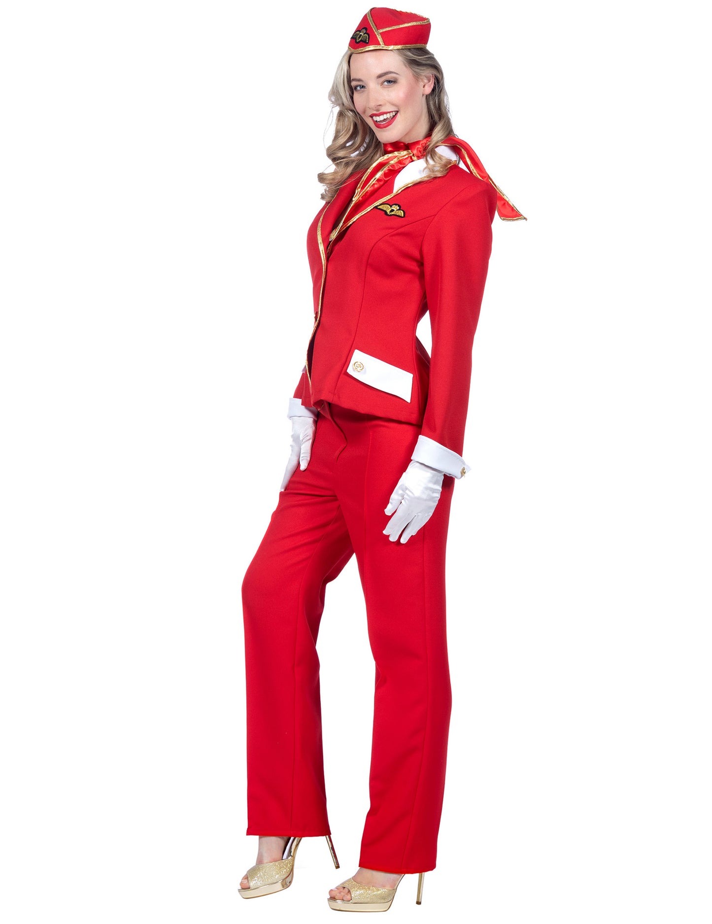 Costum de însoțitoare de zbor roșu de lux pentru femeie