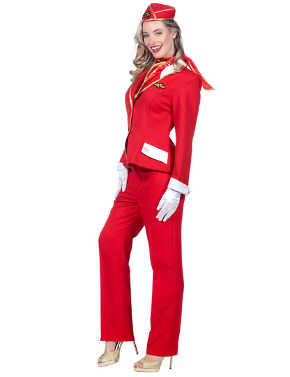 Costum de însoțitoare de zbor roșu de lux pentru femeie