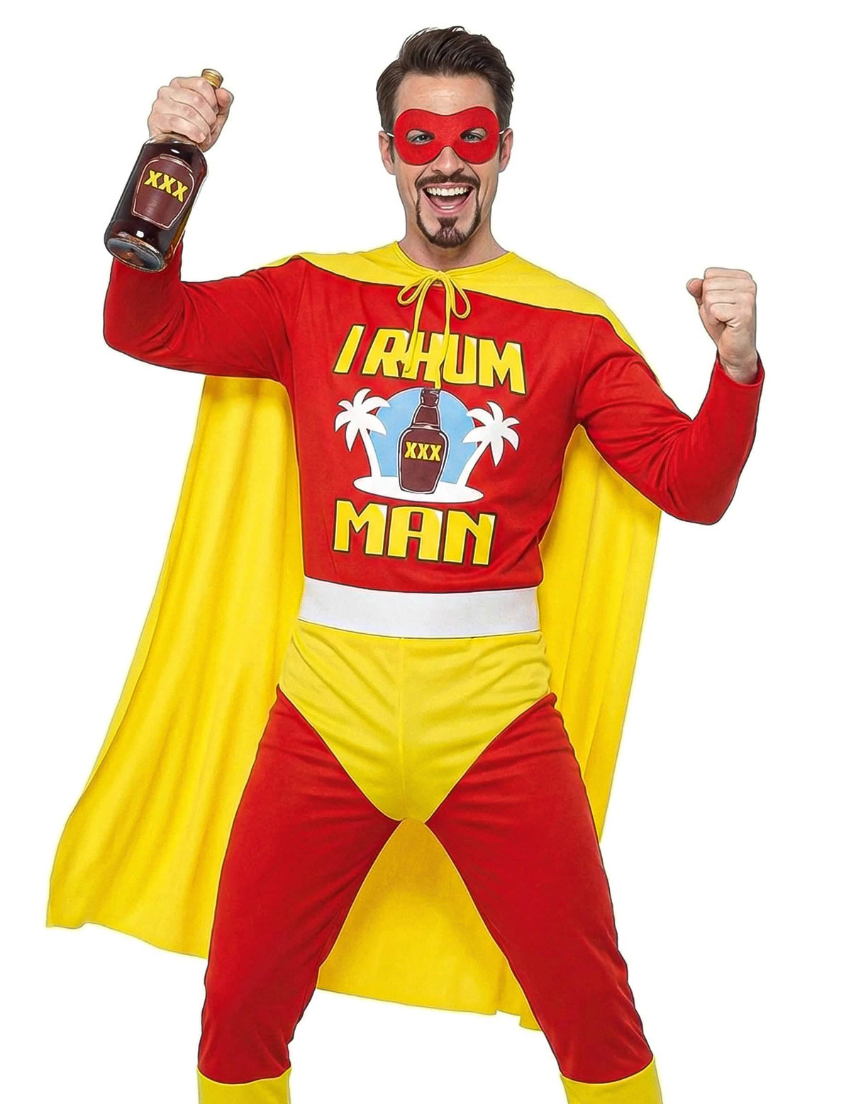 Costum I Rhum Man pentru bărbat roșu și galben cu mască și pelerină