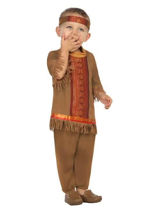 Costum indian cu franjuri pentru bebeluș maro cu bentiță