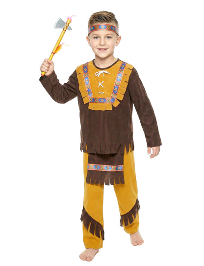 Déguisement indien pour garçon marron et ocre avec franges