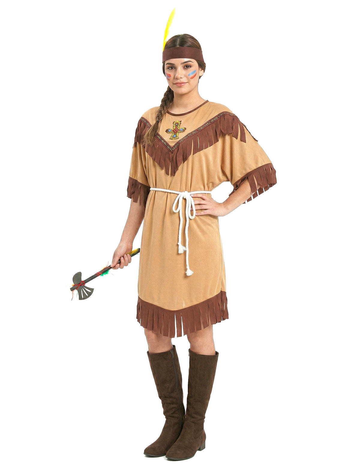 Déguisement d'indienne pour femme bicolore beige et marron à franges