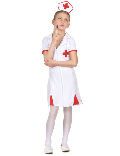 Déguisement d'infirmière pour fille rouge et blanc avec coiffe