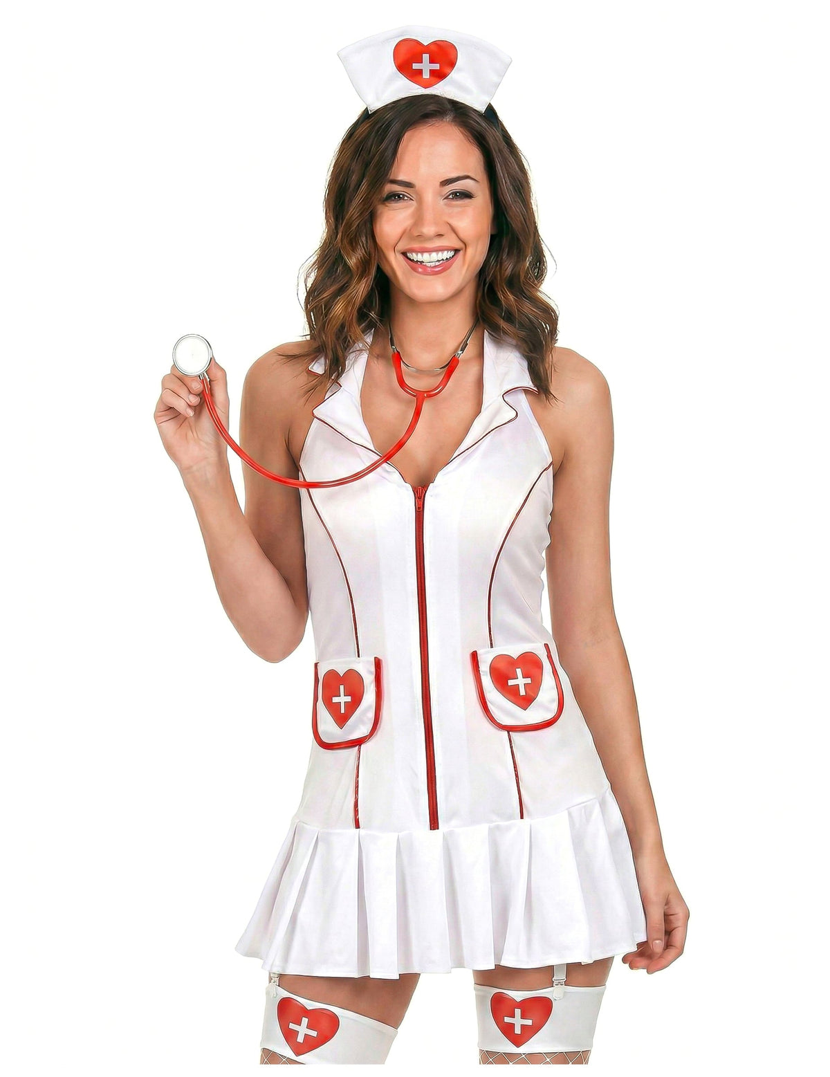 Costum sexy asistent medical cu buzunare pentru femei