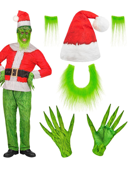Costum complet de monstru morocănos de Crăciun pentru adult