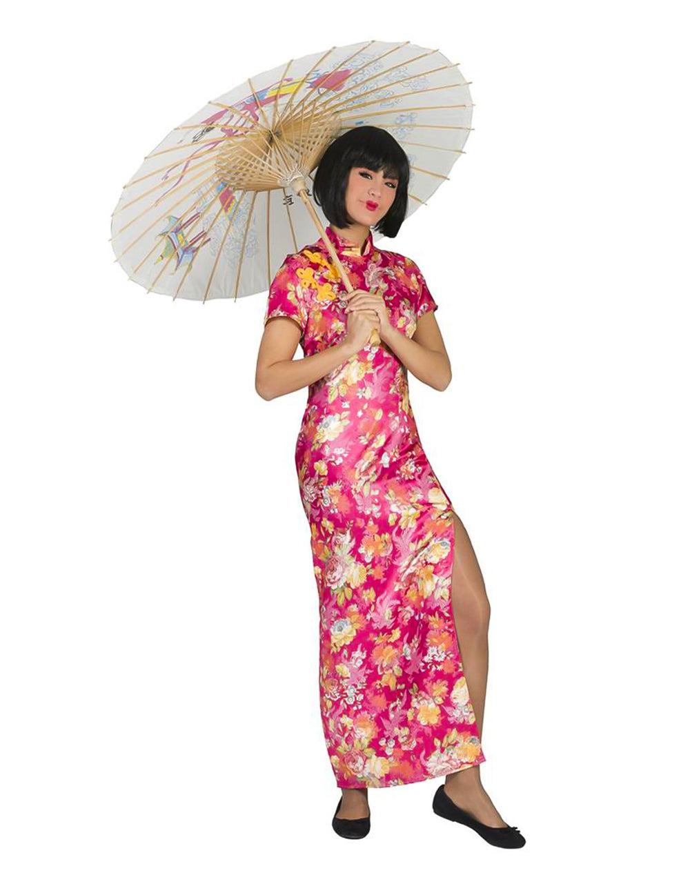 Déguisement de japonaise pour femme rose fleurie