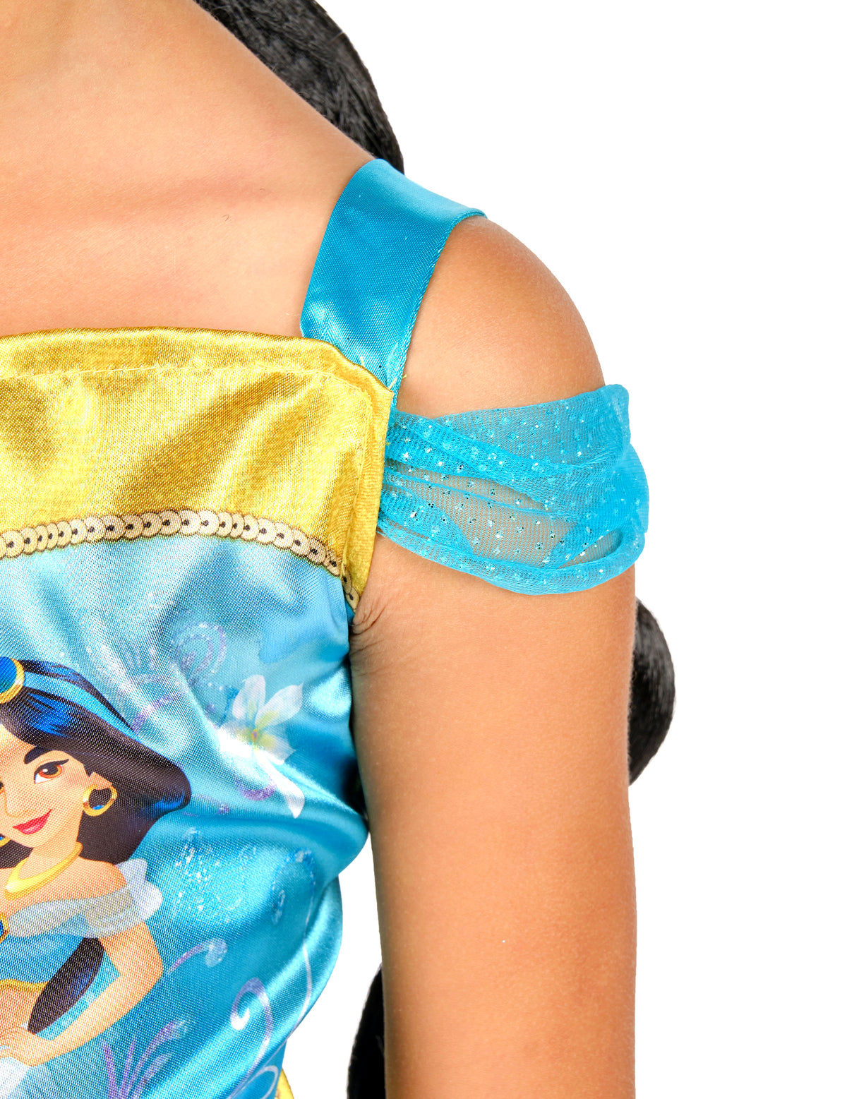 Détail de l'épaule et du bustier du déguisement de Jasmine™ pour enfant