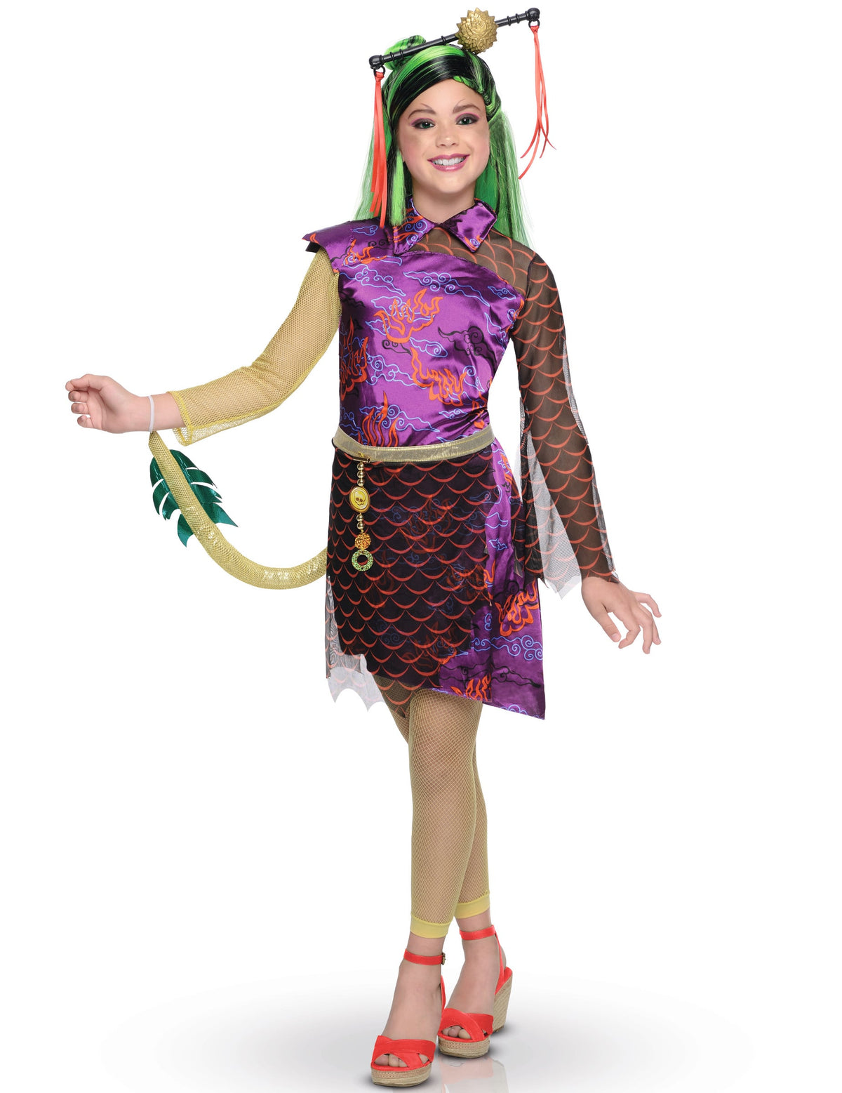 Déguisement luxe Jinafire Monster High™ pour fille violet et vert avec queue dorée