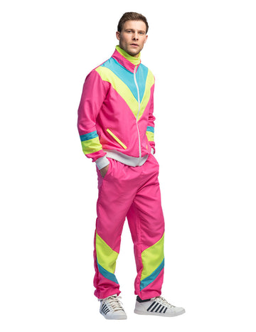Costum de jogging retro roz neon pentru bărbați