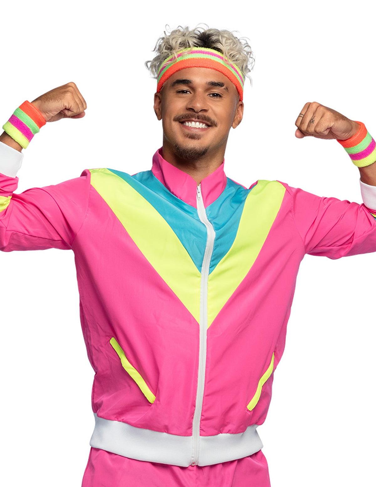 Costum de jogging retro roz neon pentru bărbați