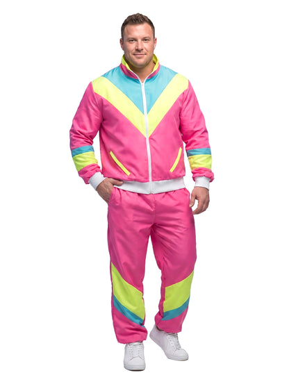 Costum de jogging retro roz neon pentru bărbați