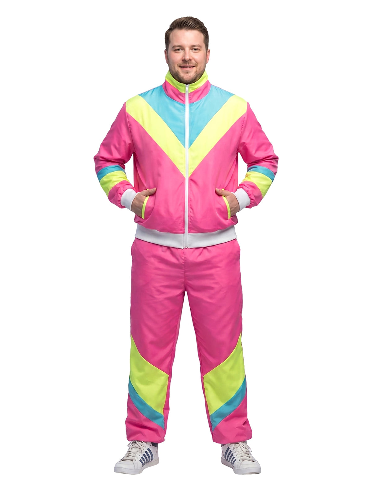 Costum de jogging retro roz neon pentru bărbați