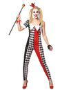 Déguisement joker pour femme rouge noir et blanc à losanges
