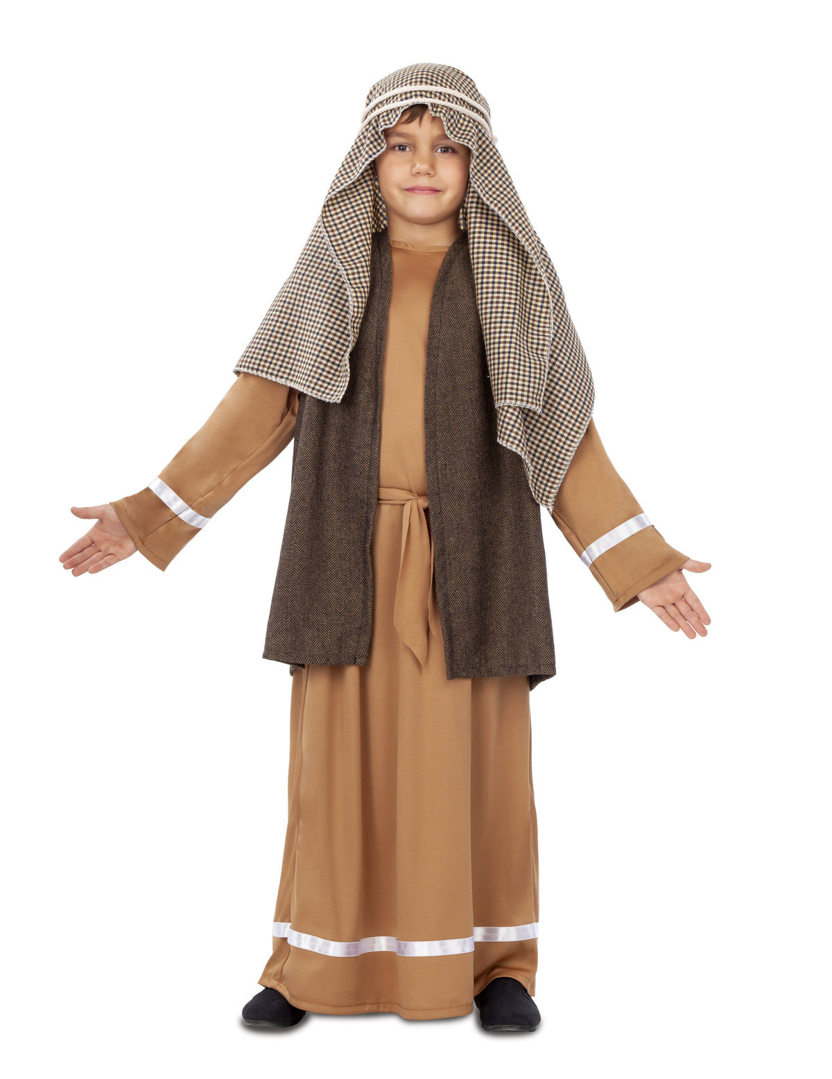 Déguisement de Joseph pour garçon marron avec coiffe et gilet