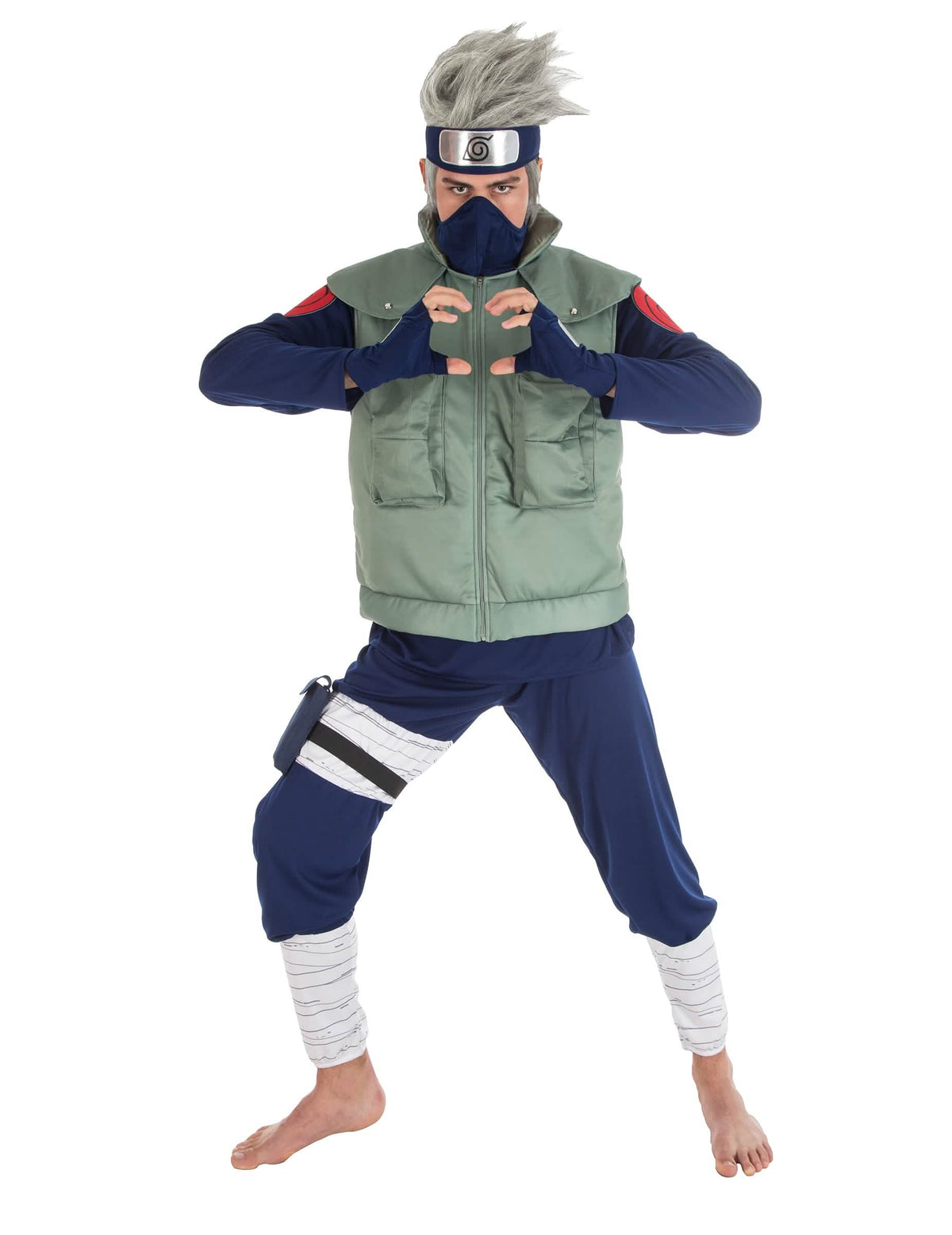 Costum Kakashi Hatake Naruto™ pentru bărbat verde și albastru cu vestă și bandană