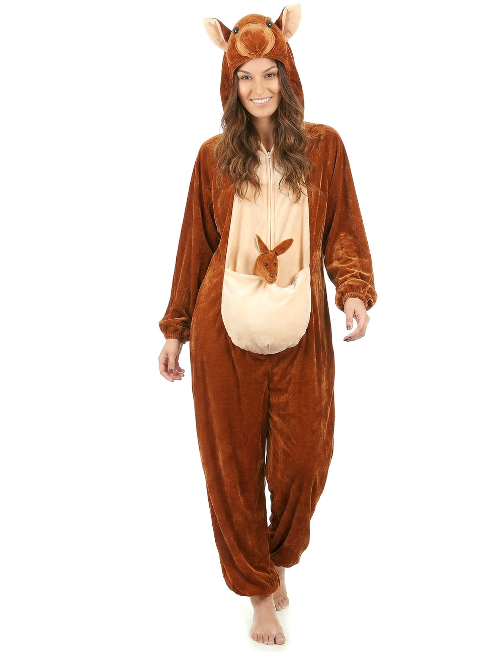 Déguisement kangourou pour adulte marron avec poche ventrale
