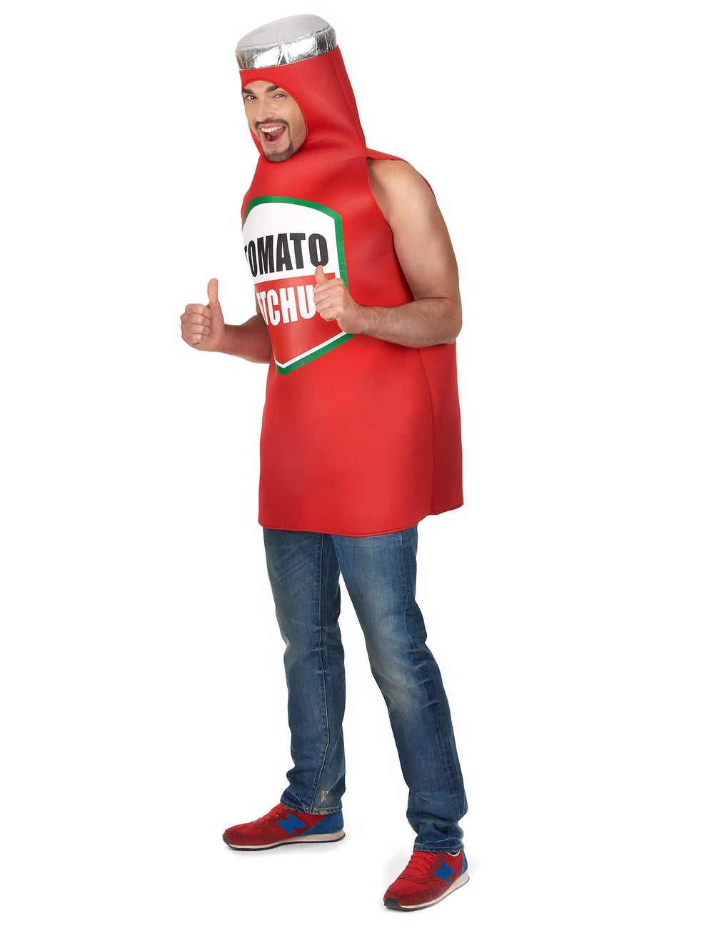 Vedere din profil a costumului de ketchup pentru adult