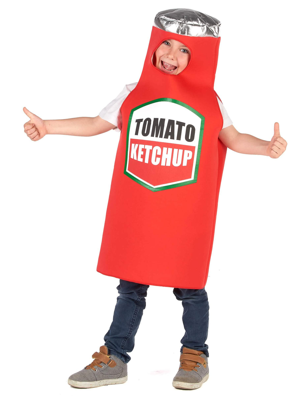 Costum de ketchup pentru copil roșu cu capac argintiu