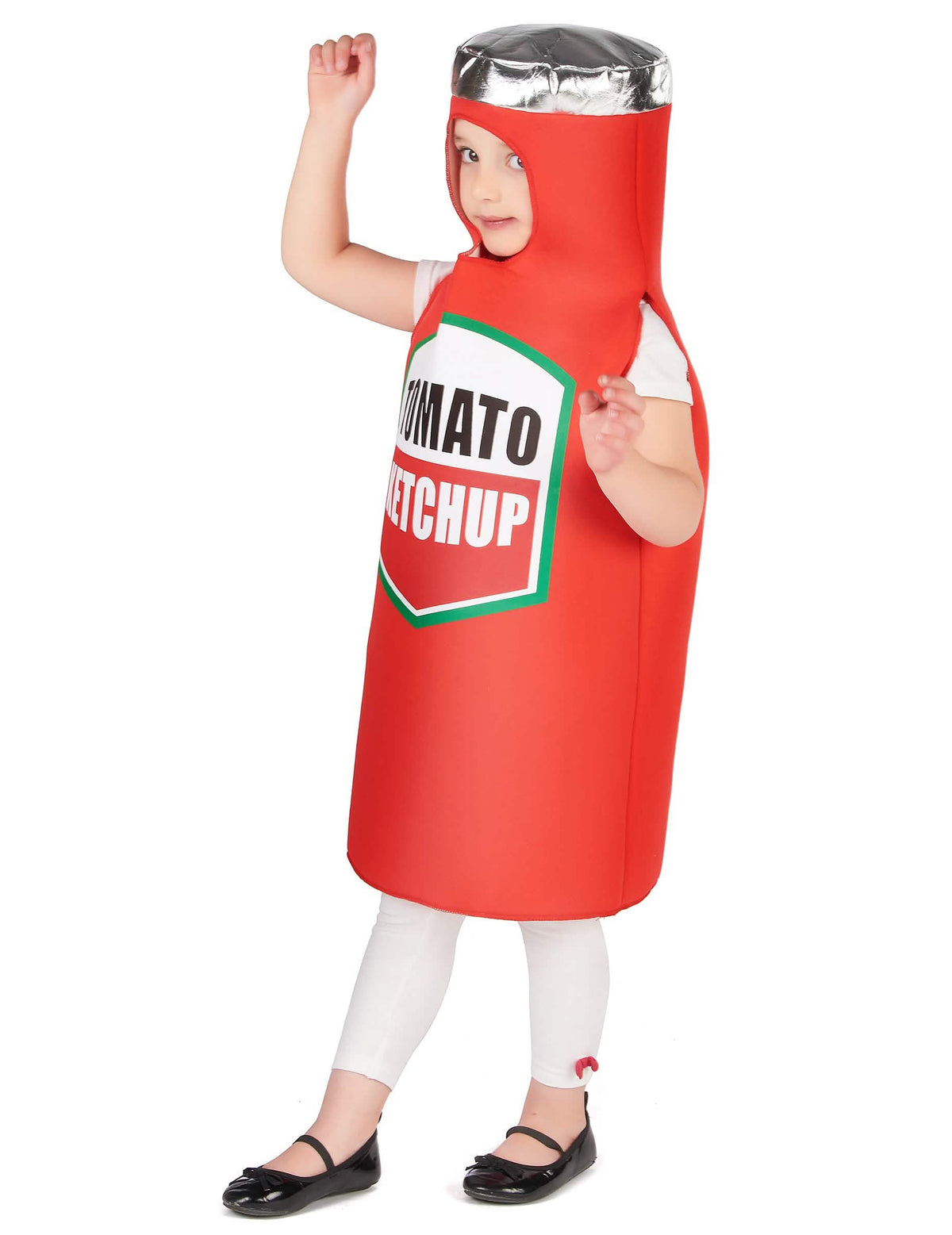 Vedere din profil a costumului de ketchup pentru copil