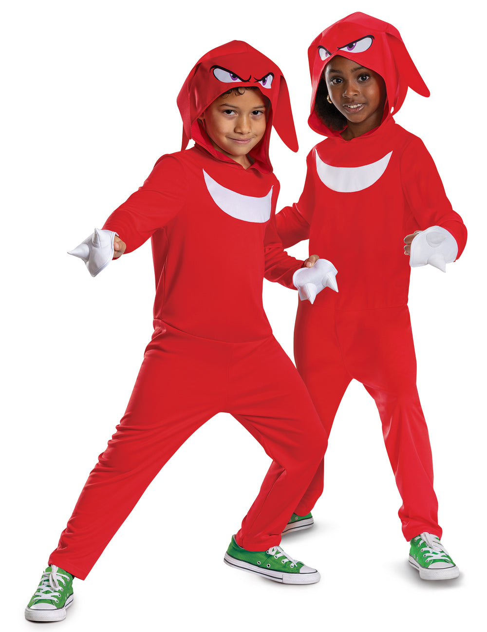 Vue de face de deux enfants du déguisement Knuckles sonic™ pour enfant