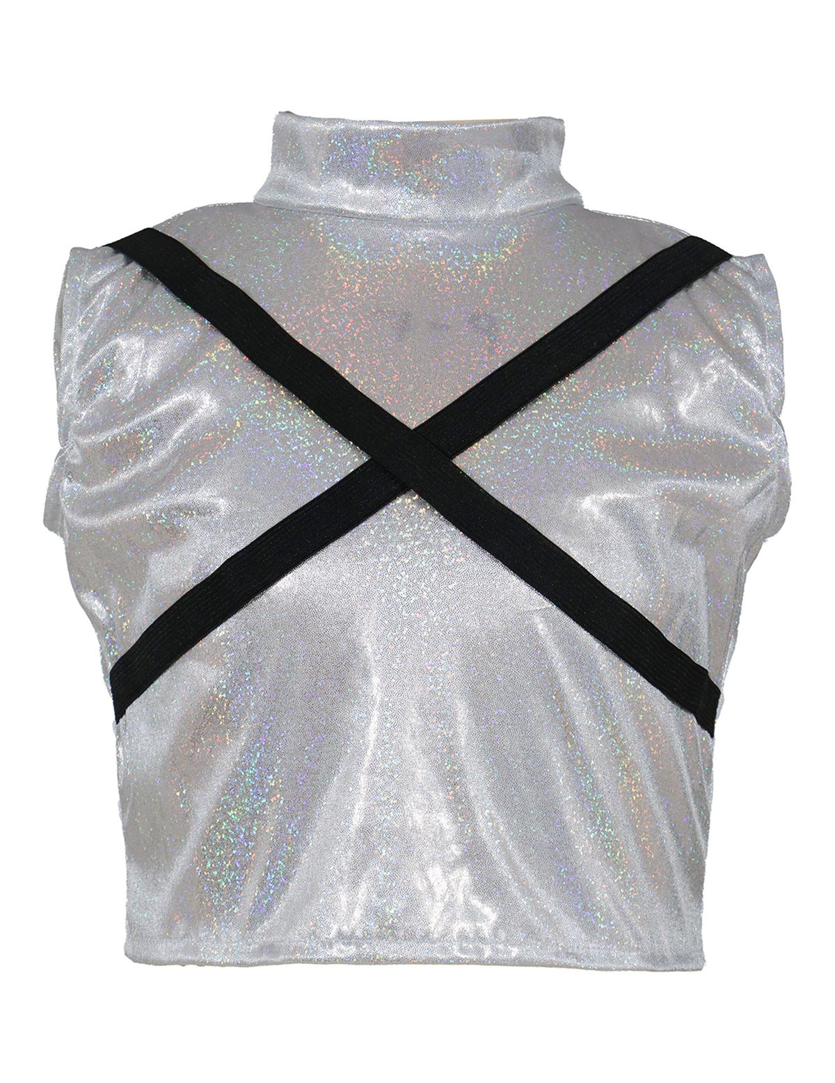 Haut iridescent à bretelles croisées du déguisement Kpop star iridescent fille